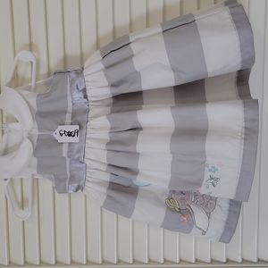 Cute Disney Dumbo Elephant Gray/White Striped Dress w/ flowers & bow Sz 3-6 mo